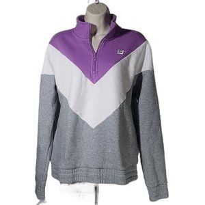 Fila 1/4 Quarter Zip Up Purple White and Gray Sweatshirt Shirt Size Large